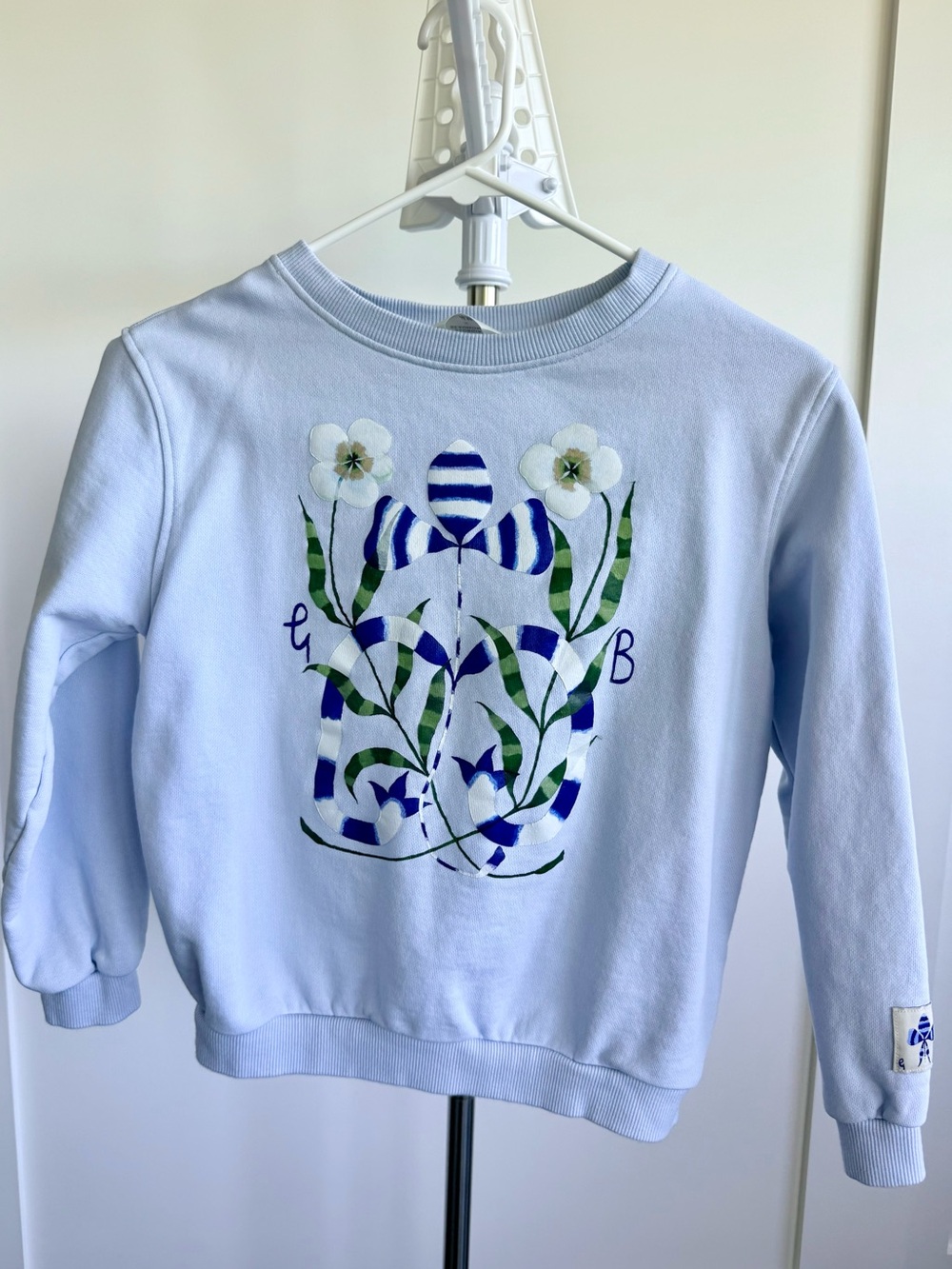 H&M Light Blue Sweatshirt with Striped Bow & Floral Motif
